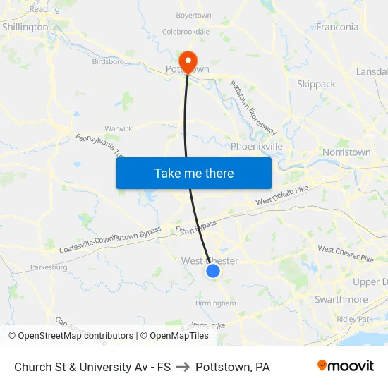 Church St & University Av - FS to Pottstown, PA map