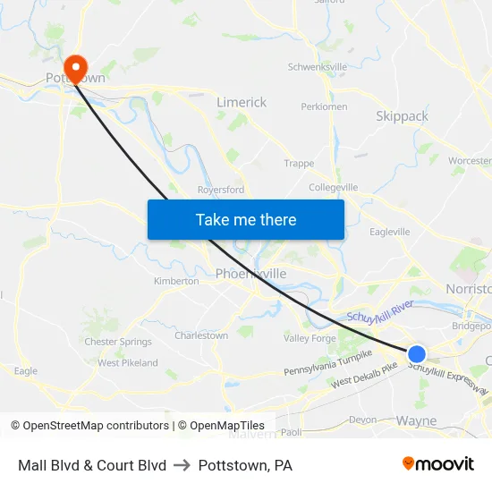 Mall Blvd & Court Blvd to Pottstown, PA map
