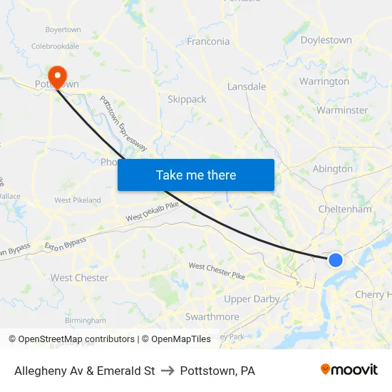 Allegheny Av & Emerald St to Pottstown, PA map