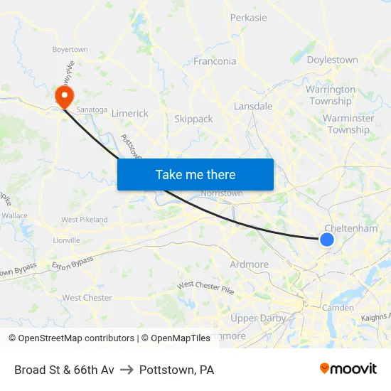 Broad St & 66th Av to Pottstown, PA map