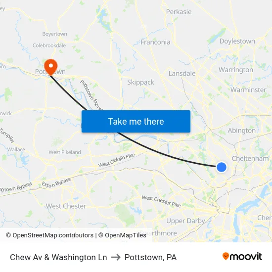 Chew Av & Washington Ln to Pottstown, PA map