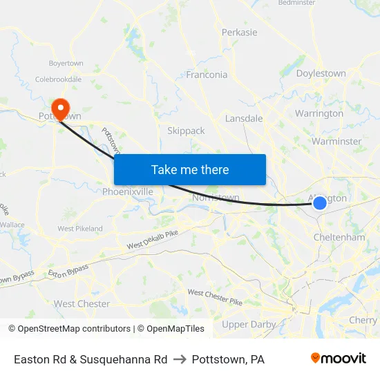 Easton Rd & Susquehanna Rd to Pottstown, PA map
