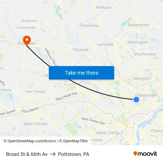Broad St & 66th Av to Pottstown, PA map