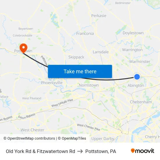 Old York Rd & Fitzwatertown Rd to Pottstown, PA map