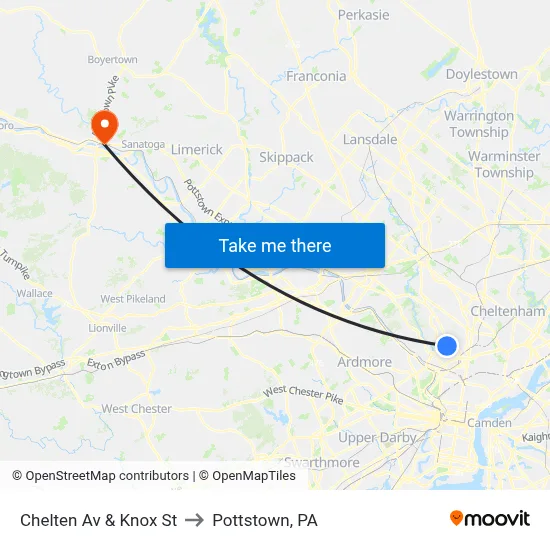 Chelten Av & Knox St to Pottstown, PA map