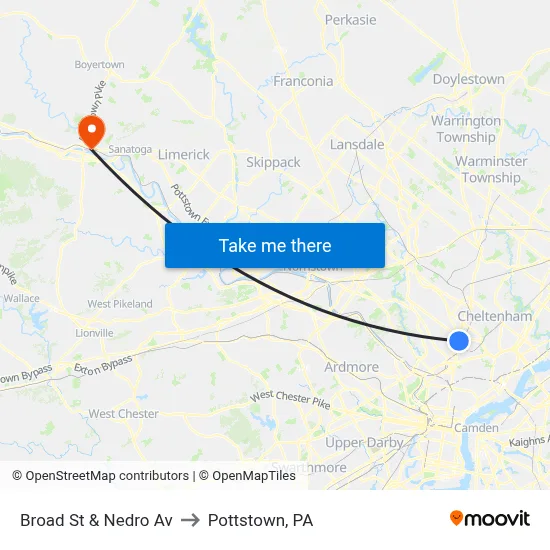 Broad St & Nedro Av to Pottstown, PA map