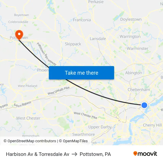 Harbison Av & Torresdale Av to Pottstown, PA map