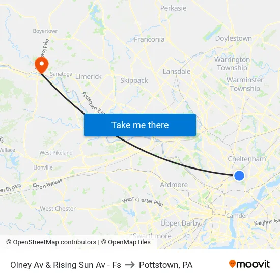 Olney Av & Rising Sun Av - Fs to Pottstown, PA map