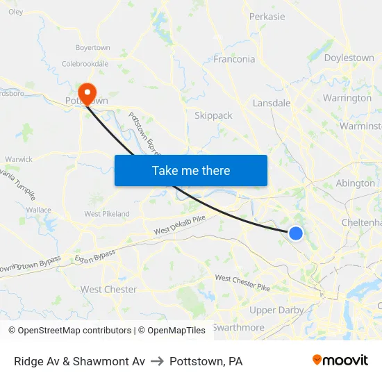 Ridge Av & Shawmont Av to Pottstown, PA map