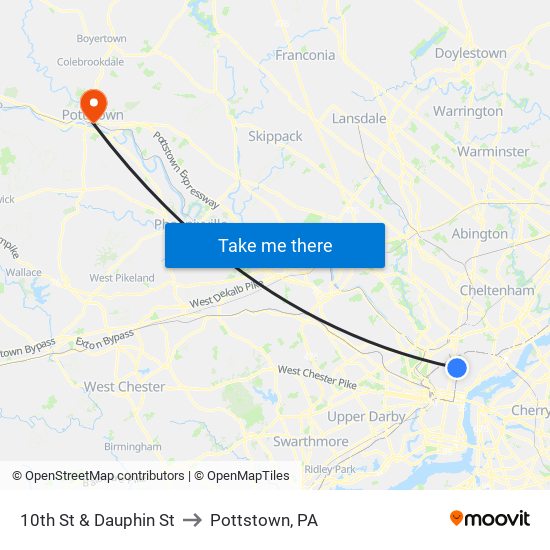 10th St & Dauphin St to Pottstown, PA map