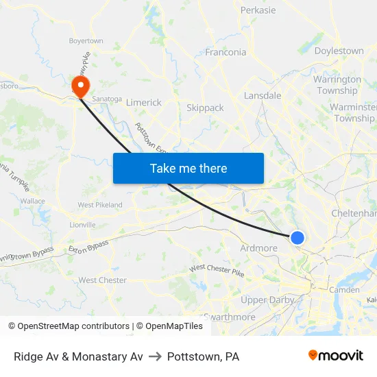 Ridge Av & Monastary Av to Pottstown, PA map