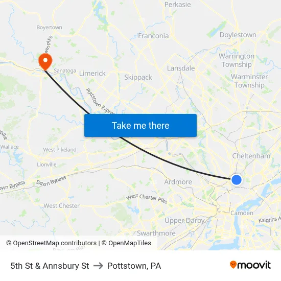 5th St & Annsbury St to Pottstown, PA map