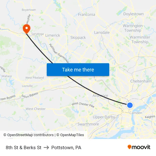 8th St & Berks St to Pottstown, PA map