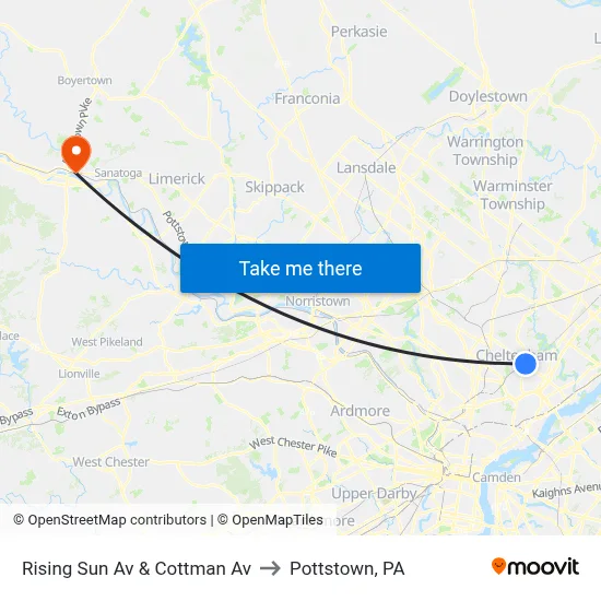 Rising Sun Av & Cottman Av to Pottstown, PA map