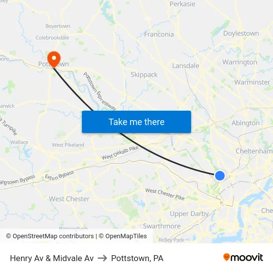Henry Av & Midvale Av to Pottstown, PA map