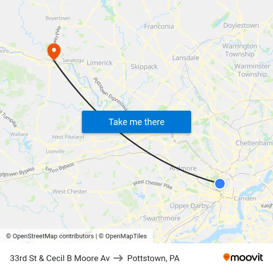 33rd St & Cecil B Moore Av to Pottstown, PA map