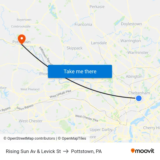Rising Sun Av & Levick St to Pottstown, PA map