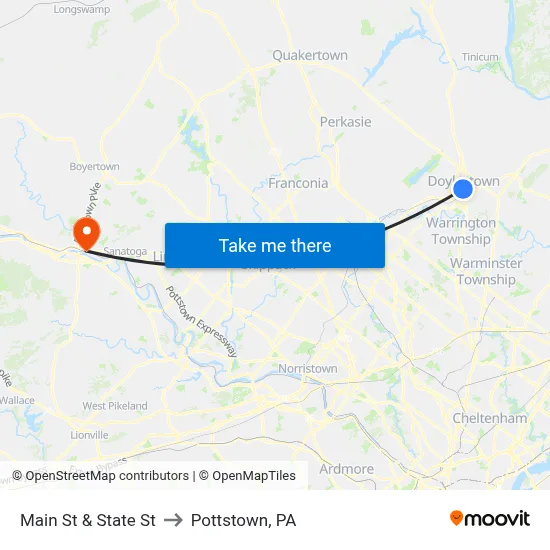 Main St & State St to Pottstown, PA map