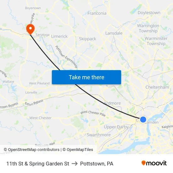 11th St & Spring Garden St to Pottstown, PA map