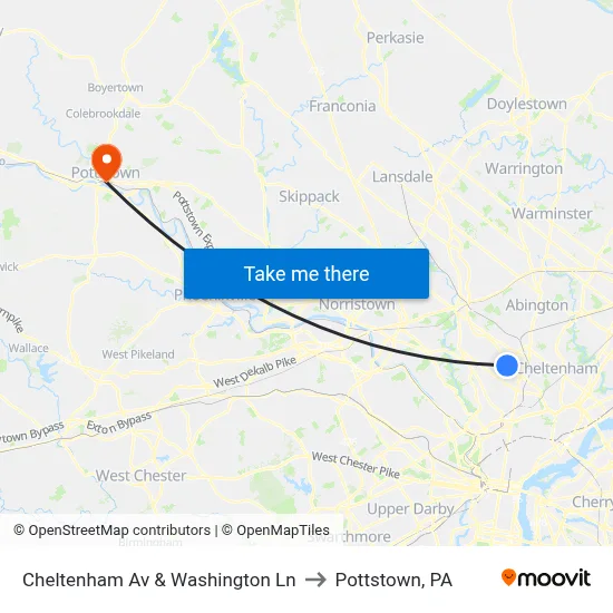 Cheltenham Av & Washington Ln to Pottstown, PA map