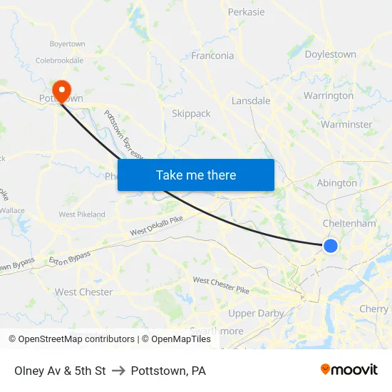 Olney Av & 5th St to Pottstown, PA map
