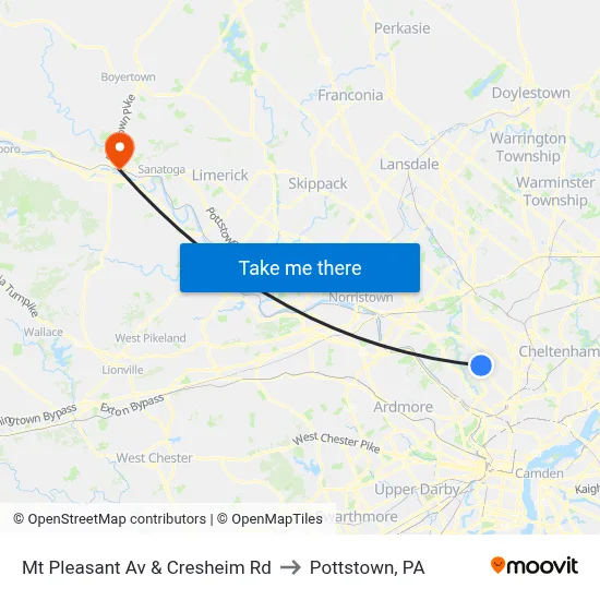 Mt Pleasant Av & Cresheim Rd to Pottstown, PA map