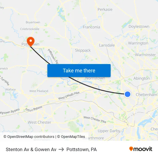 Stenton Av & Gowen Av to Pottstown, PA map