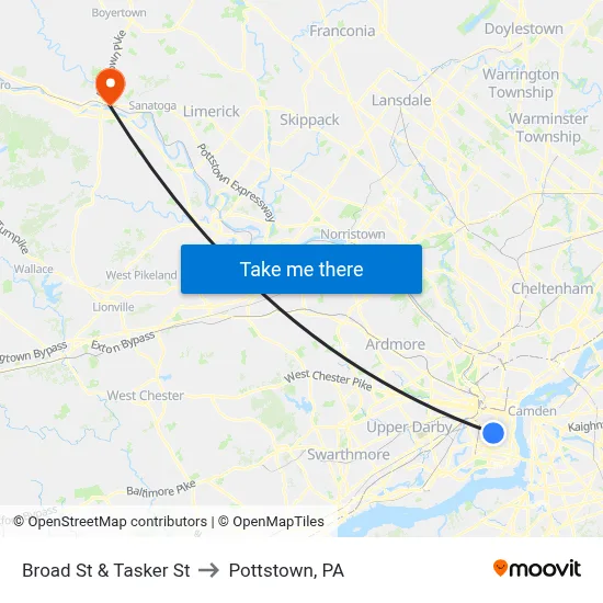 Broad St & Tasker St to Pottstown, PA map