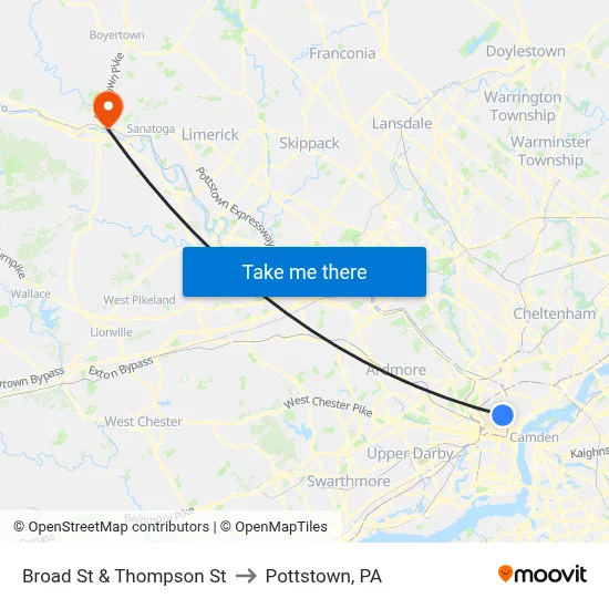 Broad St & Thompson St to Pottstown, PA map