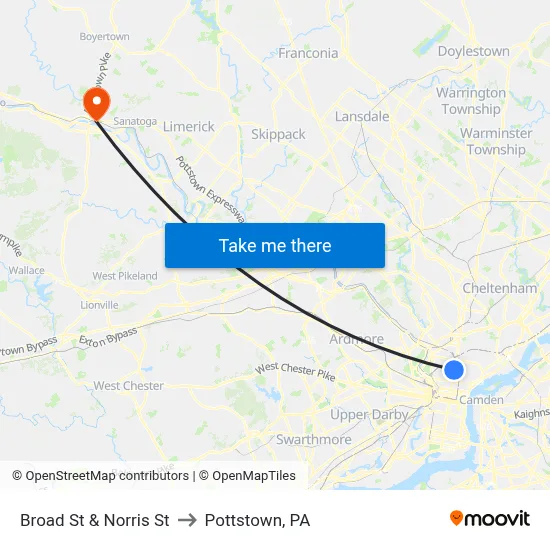 Broad St & Norris St to Pottstown, PA map