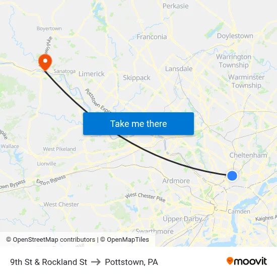 9th St & Rockland St to Pottstown, PA map