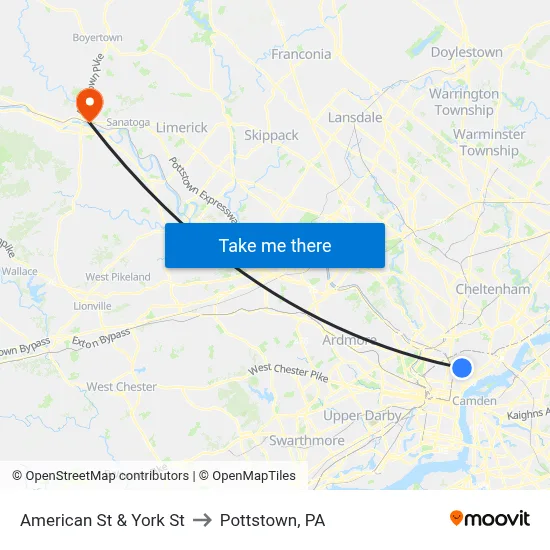 American St & York St to Pottstown, PA map