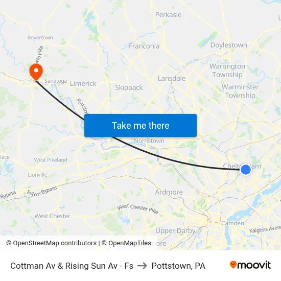 Cottman Av & Rising Sun Av - Fs to Pottstown, PA map