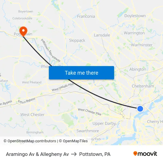 Aramingo Av & Allegheny Av to Pottstown, PA map