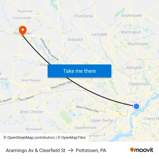 Aramingo Av & Clearfield St to Pottstown, PA map