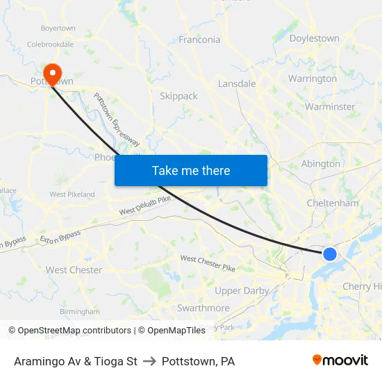 Aramingo Av & Tioga St to Pottstown, PA map