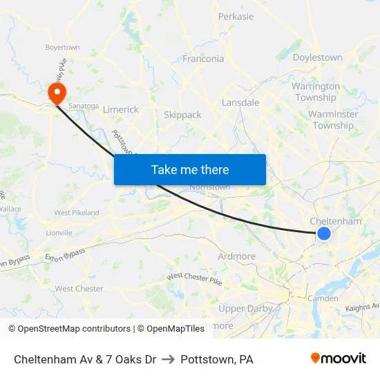 Cheltenham Av & 7 Oaks Dr to Pottstown, PA map