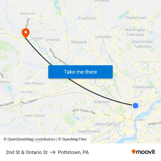 2nd St & Ontario St to Pottstown, PA map