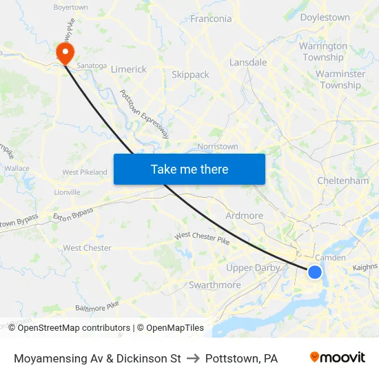 Moyamensing Av & Dickinson St to Pottstown, PA map