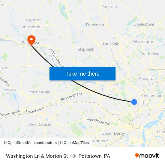 Washington Ln & Morton St to Pottstown, PA map