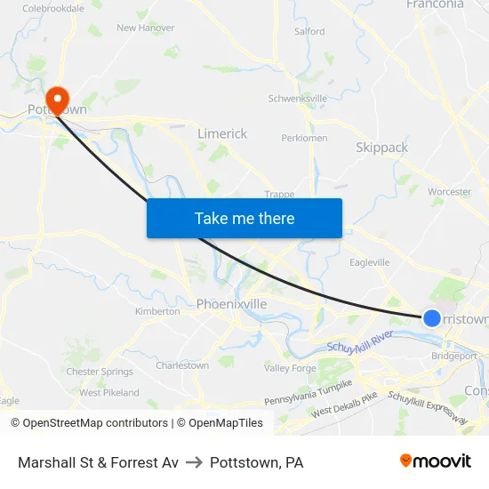 Marshall St & Forrest Av to Pottstown, PA map
