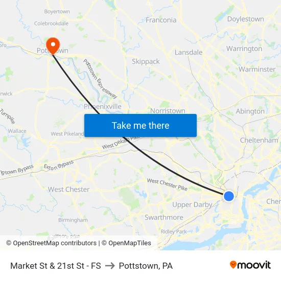 Market St & 21st St - FS to Pottstown, PA map