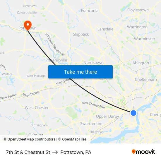 7th St & Chestnut St to Pottstown, PA map