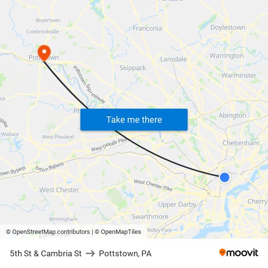 5th St & Cambria St to Pottstown, PA map