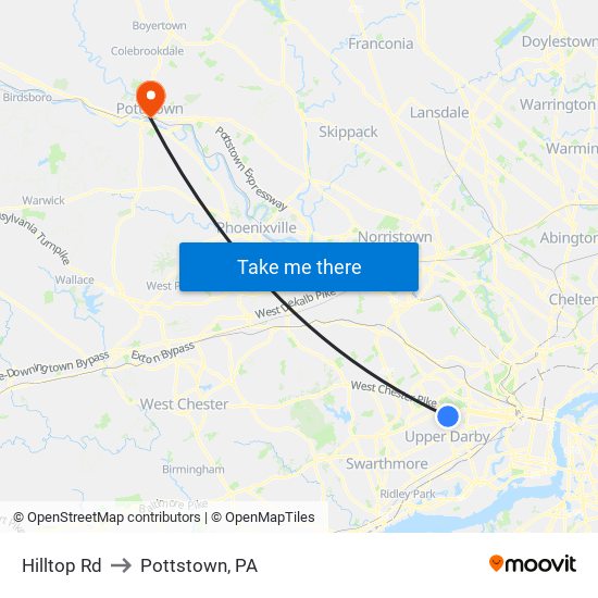 Hilltop Rd to Pottstown, PA map