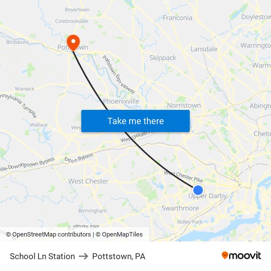 School Ln Station to Pottstown, PA map