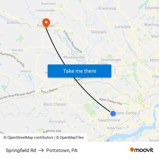 Springfield Rd to Pottstown, PA map