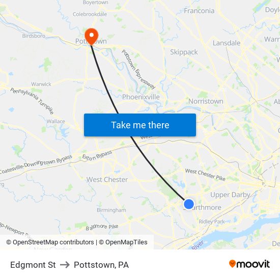 Edgmont St to Pottstown, PA map