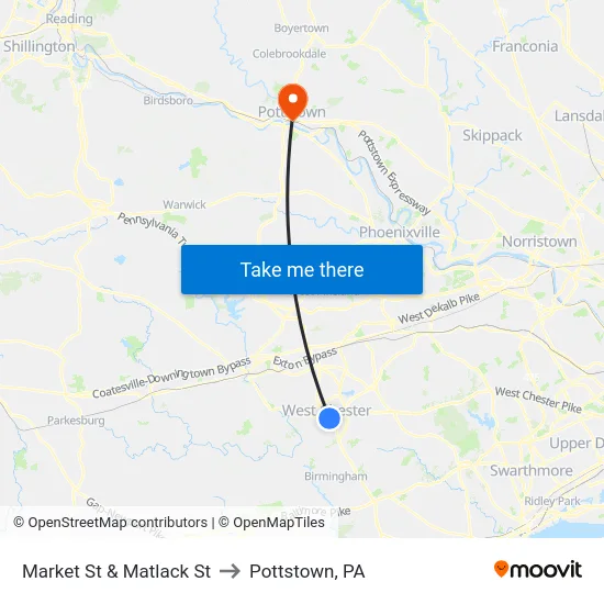 Market St & Matlack St to Pottstown, PA map