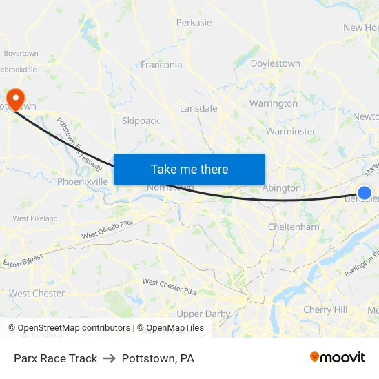 Parx Race Track to Pottstown, PA map